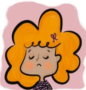 Ilustración de una niña con cabello naranja y expresión de tristeza.