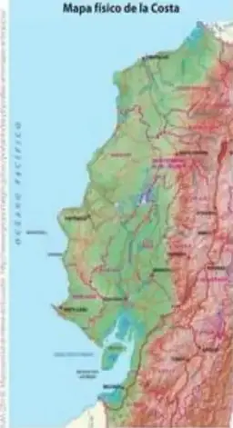 Mapa físico de la Costa del Ecuador.
