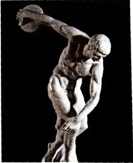 Escultura de un atleta griego, relacionada con el ideal de belleza y fuerza de los deportistas.