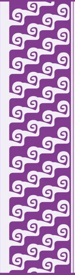 Franja vertical morada con un patrón decorativo de espirales blancas repetidas, típico de las portadillas de la colección.