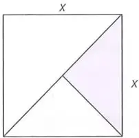Cuadrado de lado $x$ con una región triangular sombreada formada a partir de la diagonal.