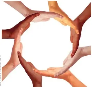 Varias manos unidas formando un círculo, imagen que representa la cooperación y la participación de la sociedad.