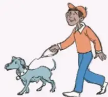 Ilustración de una persona paseando a su perro con correa.