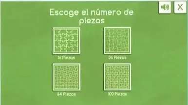 Área del juego donde se observan las piezas desordenadas y el espacio para armar la imagen.