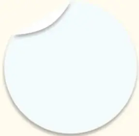 Círculo blanco pegado con esquina doblada, tipo nota adhesiva.