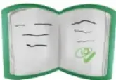 Cuaderno abierto con una hoja y un símbolo de reciclaje.