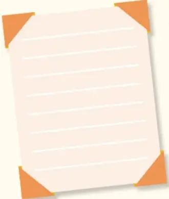 Hoja de papel con esquinas naranjas, usada como espacio para escribir.