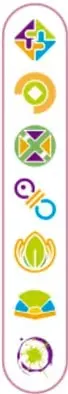 Ícono vertical con siete símbolos de colores que representan los siete Ejes articuladores, desde Inclusión hasta Artes y experiencias estéticas.
