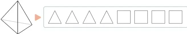 Pirámide triangular (tetraedro) con 4 caras triangulares.
