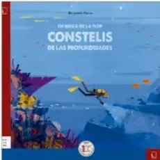 Portada de En busca de la flor Constelis de las profundidades: escena submarina azul con un zorro buceando.