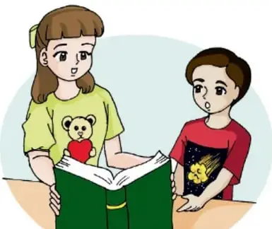 Ilustración de dos niñas leyendo juntas un libro abierto. Crédito: Irene Reyes Santiago, ESTADO DE MÉXICO.