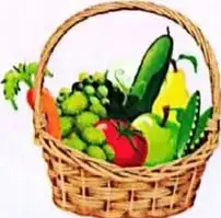 Canasta con frutas y verduras, relacionada con la medición de contornos mediante unidades no convencionales.