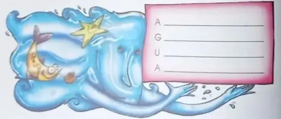 Ilustración de una sirena/animal acuático para acompañar el acróstico AGUA.
