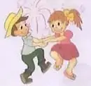 Ilustración de dos niños que representan una actividad tradicional o un juego.