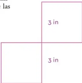 Dos cuadrados separados, cada uno con lado de 3 in.