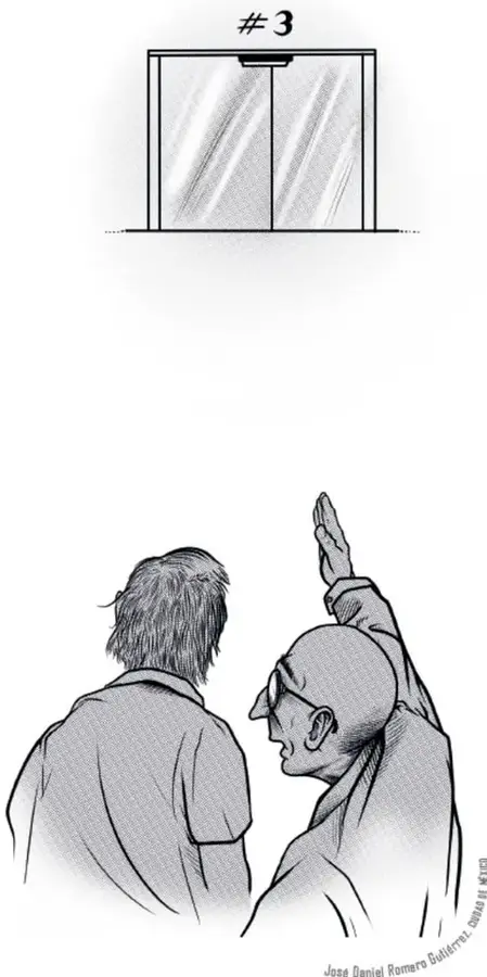 Ilustración de una puerta doble con el número #3 en la parte superior, dentro de un marco rectangular.