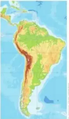 Mapa de Sudamérica destacando la cordillera de los Andes.