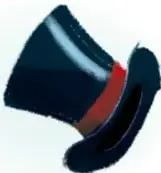 Ilustración de un sombrero de copa negro con cinta roja.