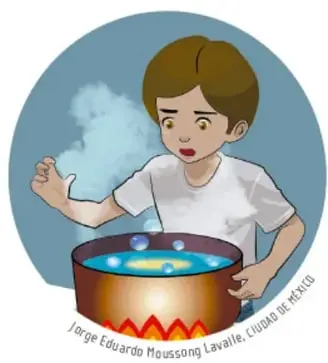 Ilustración de un niño junto a una olla hirviendo con vapor, junto al texto introductorio.