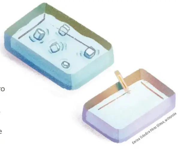 Ilustración de dos recipientes: uno con agua y cubos de hielo, otro con agua y un termómetro.