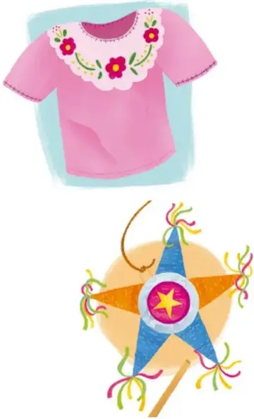 Ilustración de una camiseta rosa bordada con flores, que representa una prenda artesanal.