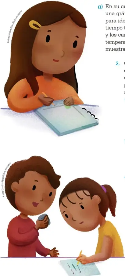 Ilustración de una niña de cabello largo escribiendo en un cuaderno sobre un escritorio.