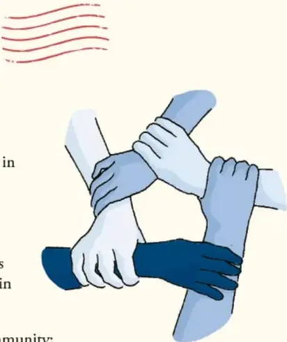 Ilustración de varias manos entrelazadas de distintos tonos de piel, símbolo de unión y diversidad.
