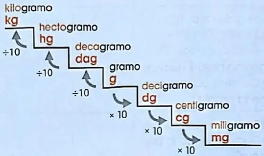 Balanza que representa cinco unidades de un kilogramo y una masa de cinco kilogramos.
