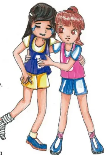 Ilustración de dos niñas: una triste y otra consolándola, con uniforme deportivo.