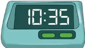 Reloj digital verde que muestra la hora 10:35.