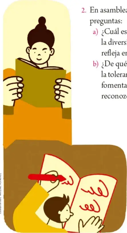 Ilustración de una estudiante leyendo un libro, con una expresión tranquila.
