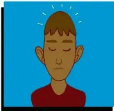 Ilustración de un niño con los ojos cerrados y líneas sobre su cabeza, representando relajación o respiración consciente.