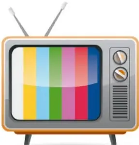 Televisor antiguo con barras de colores en la pantalla.
