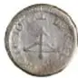 Fotografía del reverso de una moneda de plata antigua, con ficha técnica.