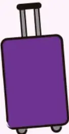 Maleta de viaje morada con extensor telescópico y ruedas.