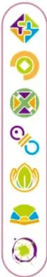 Columna vertical con siete iconos de colores que representan los Ejes articuladores: Inclusión, Pensamiento crítico, Interculturalidad crítica, Igualdad de género, Vida saludable, Apropiación de las culturas, Artes y experiencias estéticas.