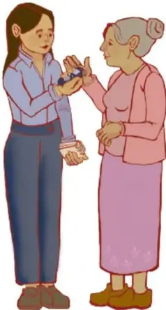 Ilustración de una joven entrevistando a una señora mayor con una grabadora.