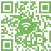 Cuadro de texto con la invitación a escanear el código QR, un código QR verde con símbolo de wifi al centro y el enlace https://bit.ly/2YYY6WQ.