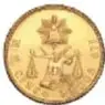 Fotografía del reverso de una moneda de oro de cinco pesos, Balanza, México, 1893, Museo Numismático Nacional.
