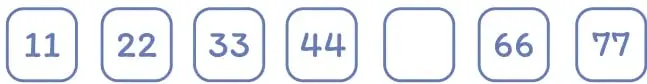 Recuadros con los números 11, 22, 33, 44, un recuadro vacío, 66 y 77.