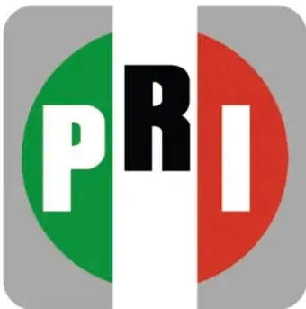 Logotipo del PRI con las letras P, R, I en un diseño de semicírculos verde y rojo sobre fondo gris.