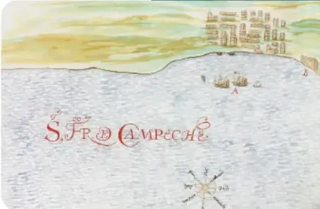 Grabado de la lucha entre españoles y mayas durante la conquista.