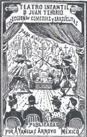 Portada ilustrada del 'Teatro infantil de Juan Tenorio', colección de comedias y zarzuelas para niños, publicadas por A. Vanegas Arroyo, México.