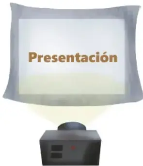 Proyector encendido con la palabra 'Presentación'.