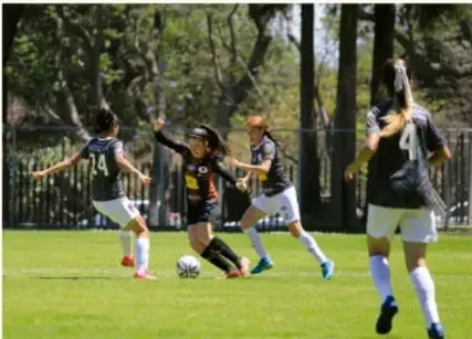 Partido de fútbol infantil en una cancha de pasto.