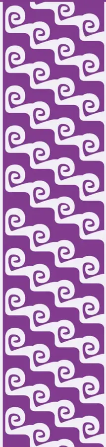 Franja decorativa morada con un patrón de espirales blancas en espiral continua (motivo gráfico de la colección).