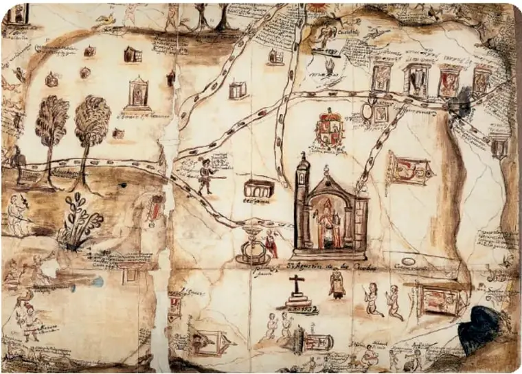 Mapa colonial de San Agustín de las Cuevas, San Andrés Totoltepec, Ciudad de México.
