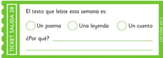 Recuadro verde con el Ticket de salida 38 y opciones de tipo de texto.