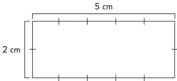 Rectángulo dividido en cuadrados de 1 cm², con 5 cm de largo y 2 cm de ancho.