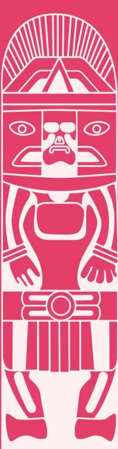 Ilustración estilizada de una figura humana con motivos geométricos y líneas, en color rosa y blanco, que evoca el arte o la iconografía soviética.
